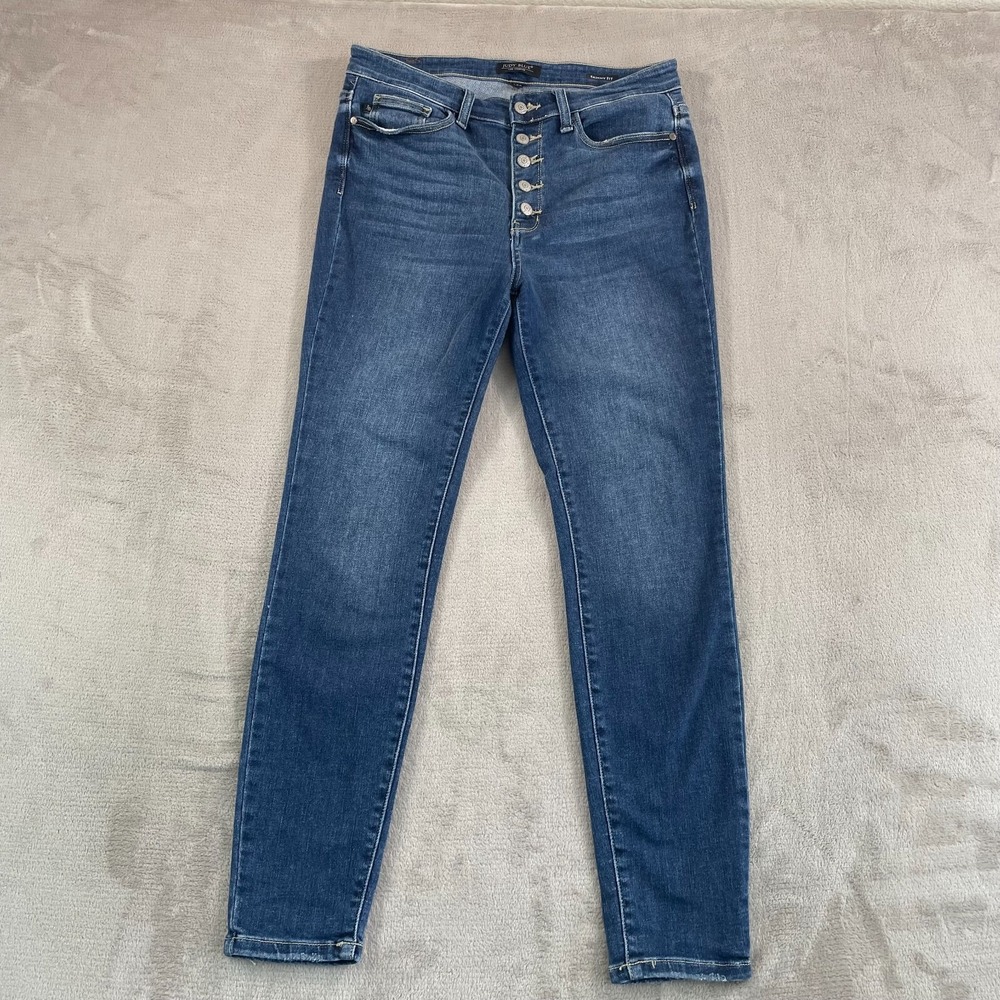 Judy Blue Penelope High Rise Button Fly Jeans 11/30 (30x29) Blue Skinny Fit